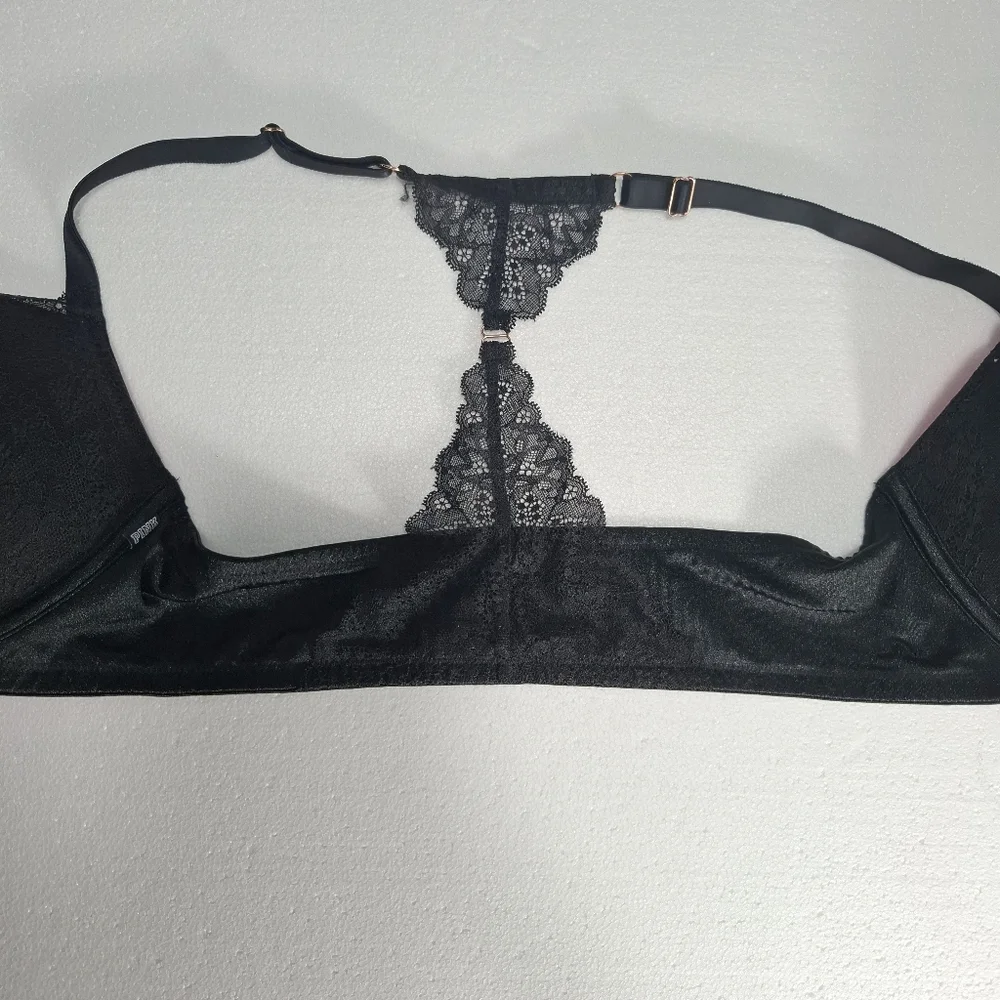 Victoria's Secret PINK Black Lace Racerback Push-Up Bra 36DD Front Clouse